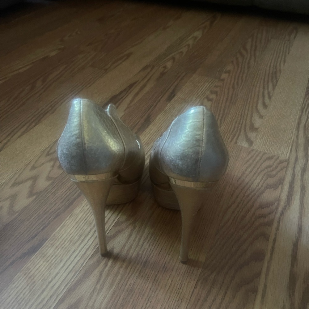 Bebe Gold High Heel Peep-Toe Pumps - Picture 8 of 8